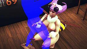 Dark stalker hentai features bee sex in a cafe with creampie