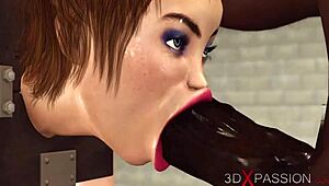 a cuffed girl with big natural tits works her pussy. she massages her ass with a huge black cock.