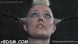 hardcore clamping on sexy blonde jugs with toys and bdsm.