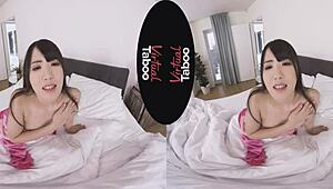 japanese brunette masturbates in pajamas, reaching taboo orgasm solo 😏