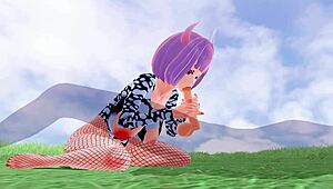 3d hentai features big ass and big tits in fishnet stockings