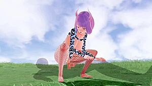 3d hentai features big ass and big tits in fishnet stockings