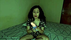 Latina milf student masturbates with glowing dinosaur dildo. 😏