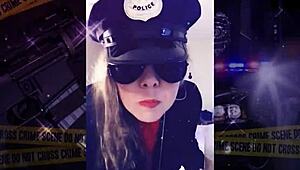 trying on police costume for roleplay fun