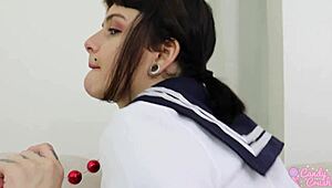 Naughty Brazilian babe toys her hairy ass after class.