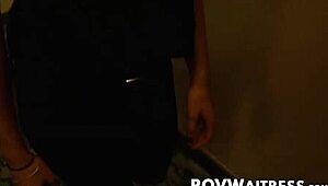 Luscious waitress crystal rush bends over for doggystyle cowgirl riding and tastes customer's cum in pov uniform reality