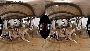 Shaved brunette touches herself in taboo home groping