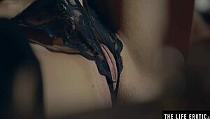 she's watching herself masturbate in the mirror to orgasm