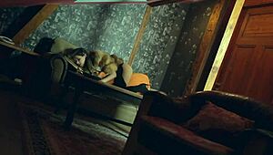 she's watching herself masturbate in the mirror to orgasm