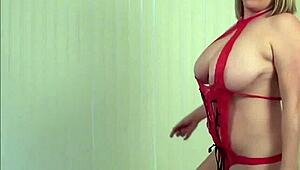 Big natural tits babe Maggie Green enjoys dildo play and gets pie in face