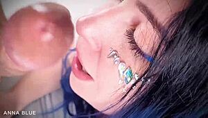 Blue-haired girl blows at animecon party 😈