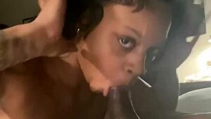 do you want to see this ebony slut give full sloppy head and take facials on her natural tits? part 1.
