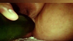 Vegan Mexican girl enjoys masturbation with cucumber
