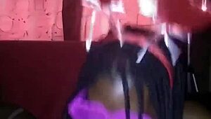 Ebony Teen Gives Sloppy Double Blowjob on Monster Cock