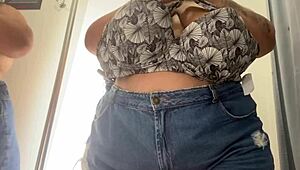 Wow, Mary Jhuana Stuffs Dildo and Plug in Ass at Fitting Room!