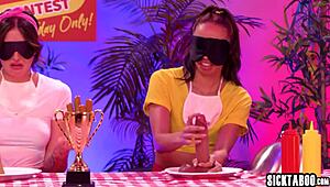 Three Horny Big Booty Teens Eliza Ibarra, Alexis Tae, and Charlotte Sins Devour Big Sex Toy and Suck Huge Dildo