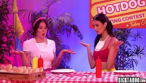 Three Horny Big Booty Teens Eliza Ibarra, Alexis Tae, and Charlotte Sins Devour Big Sex Toy and Suck Huge Dildo