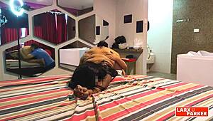 Interview with a Brazilian amateur with a cute face and a nice ass bent over to get her pussy and ass sucked