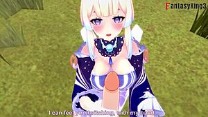 kokomi gives pov blowjob in genshin impact hentai, her big tits bouncing while sucking 😍