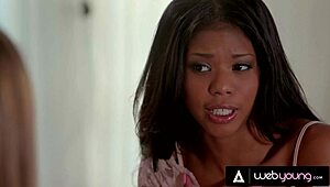 Interracial lesbian threesome with big tits and cunilingus