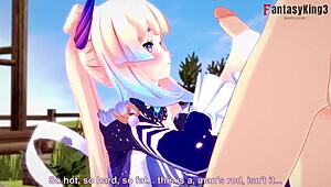 kokomi gives pov blowjob in genshin impact hentai, her big tits bouncing while sucking 😍