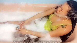 European girl masturbates to intense orgasm in shower