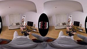 Shaved Brunette Rides in Taboo Cowgirl Production