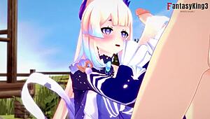 kokomi gives pov blowjob in genshin impact hentai, her big tits bouncing while sucking 😍