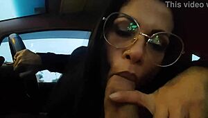 the married woman driving couldn't resist jerking off her friend