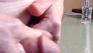 Amateur guy's home video of masturbation ends in surprise peeing