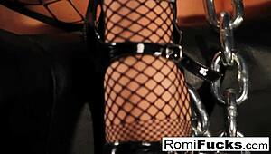 Chained brunette gets her pussy licked and ass fucked by Derrick Pierce. In hardcore bondage scene with cumshot.