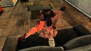 anime girl climaxes wildly on sofa with big black cock