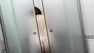 Stepson Watches Stepmom Shower, Wet Milf Ass and Big Natural Tits Lathered