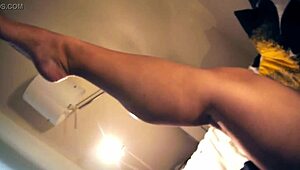 May Zing points insistently while getting fingered with her muscular Asian legs and big calves in leggings