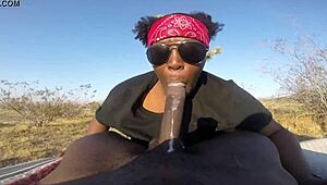 Outdoor blowjob from ebony babe