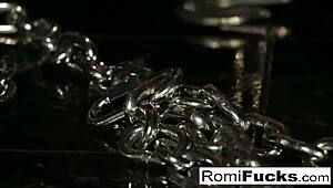 Chained brunette gets her pussy licked and ass fucked by Derrick Pierce. In hardcore bondage scene with cumshot.