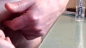 Amateur guy's home video of masturbation ends in surprise peeing