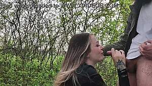 Young French Teen Sucks Outdoors with Cum on Face