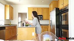 Step dad drills busy daughter during her phone call with raw intensity