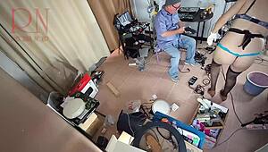Naked maid cleans engineer's office on real hidden camera.