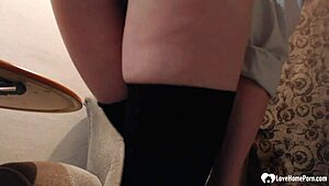 Wow, stepmom masturbates with banana on her cunt in homemade glasses!