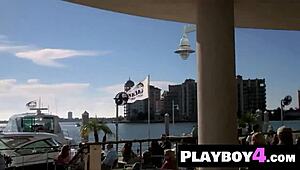 Hey, check out this big boobs blonde posing naked with perfect ass outdoors