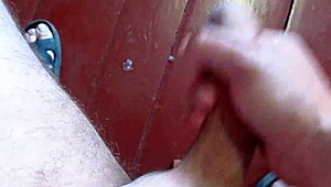 Homemade handjob on cock with cumshot on floor