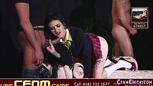 Euro babe gets a facial in clothed fetish video