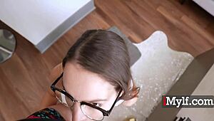 Quite the mouth you have on you, milf sucking nerd's big cock with blowjob and fucking.