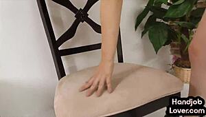 I watch this babe in lingerie give a pov handjob while talking dirty