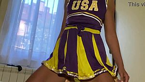 Sliding that cock up her cheerleader skirt through satin panties, so hot! 😍