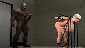 Sexy Blonde Cuffed for Intense Cartoon Action