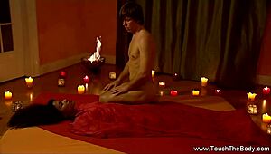 Sweet pussy massage for her with oiled couple intimacy