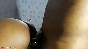 Chubby BBW Sucks Big Black Cock In Bathroom While Fucking Outdoors